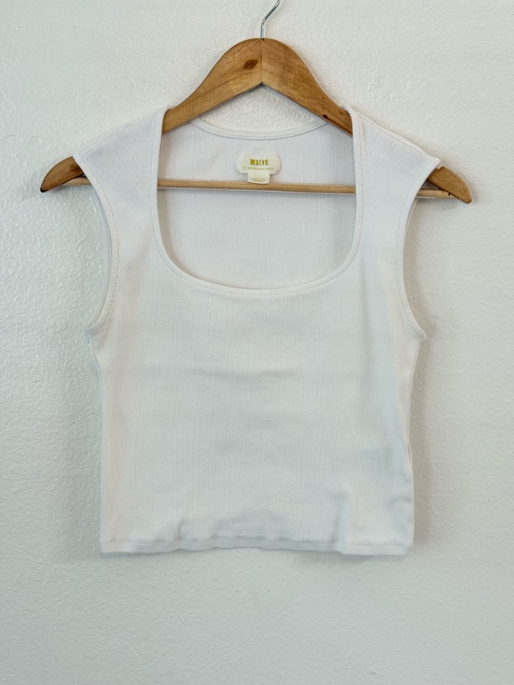 Anthropologie Maeve White Ribbed Sleeveless Top Size M Square Neckline Bohemian